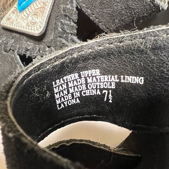 Yellow Box Black Suede Platform Slip-On Sandals with Turquoise and Silver Accent - Picture 10 of 12